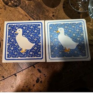 Orient Duck Farmhouse Footed Coasters, Set of 2, Country Kitchen Decor Tiles